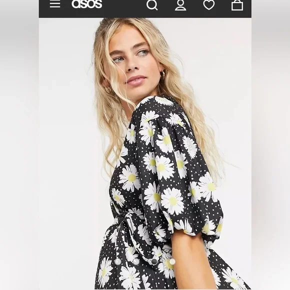 🌼Size 2 Super cute black w/white & yellow daisies & white dots maternity dress - Picture 6 of 15